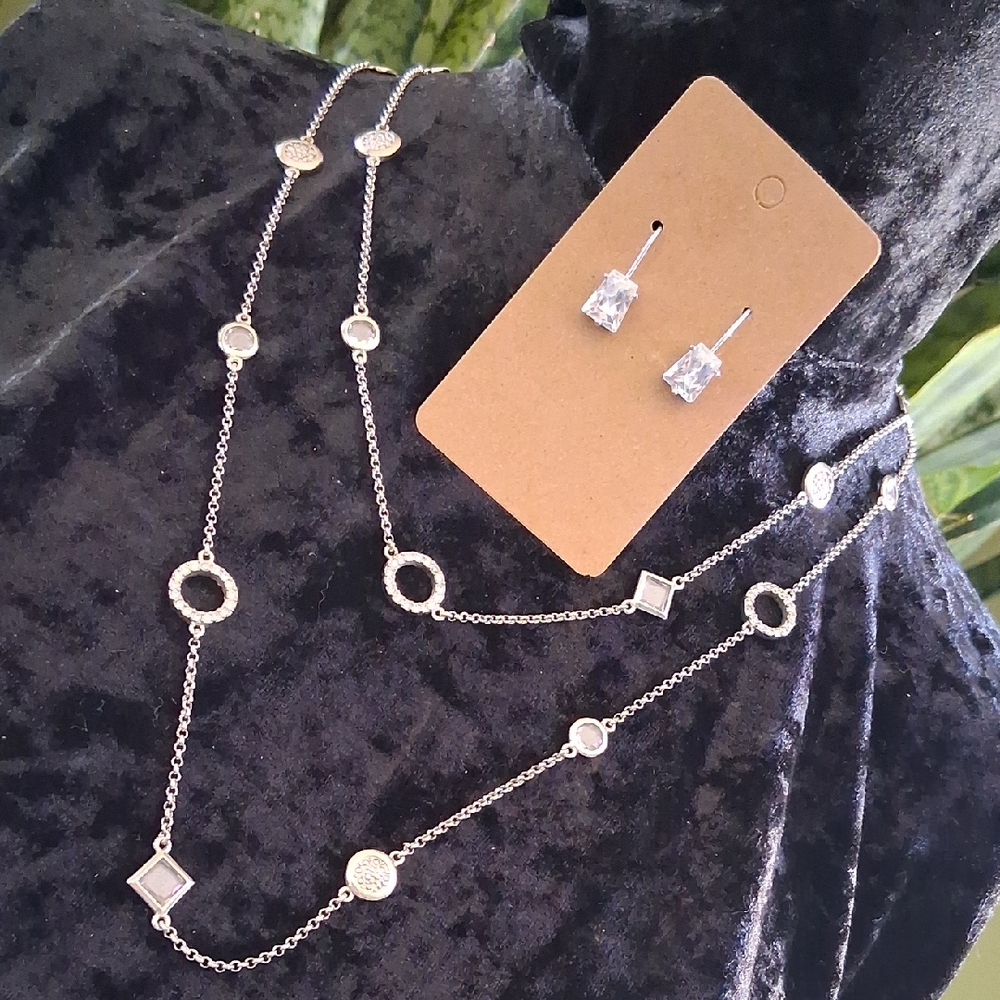 Lia Sophia Silver Station Style Necklace and Earring Set